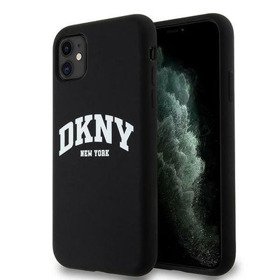 Husa Dkny Liquid Silicone Alb Printed Logo Magsafe pentru iPhone 11/Xr - Negru