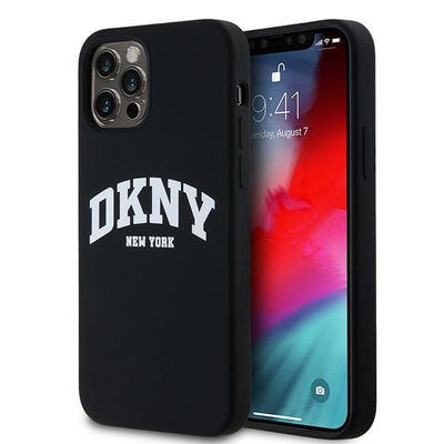 Husa Dkny Liquid Silicone Alb Printed Logo Magsafe pentru iPhone 12/12 Pro - Negru