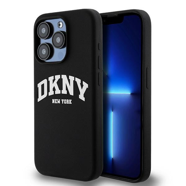 Husa Dkny Liquid Silicone Alb Printed Logo Magsafe iPhone 14 Pro - Negru