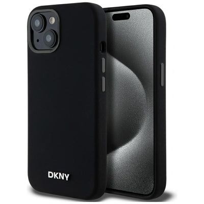 Husa Dkny Liquid Silicone Small Metal Logo Magsafe pentru iPhone 14/15/13 - Negru