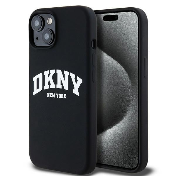 Husa Dkny Liquid Silicone Alb Printed Logo Magsafe pentru iPhone 14 / 15 / 13 - Negru