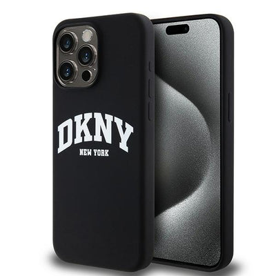 Husa Dkny Liquid Silicone Alb Printed Logo Magsafe iPhone 14 Pro Max - Negru
