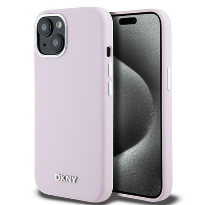 Husa Dkny Liquid Silicone Small Metal Logo Magsafe pentru iPhone 15 Plus / 14 Plus - Roz
