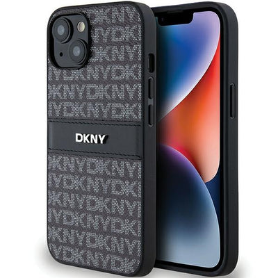 Husa Dkny Leather Mono Stripe & Metal Logo pentru iPhone 15/14/13 - Negru