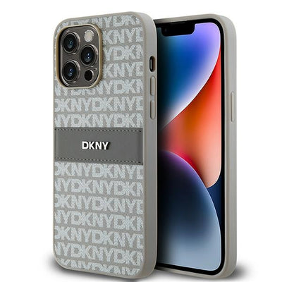 Husa Dkny Leather Mono Stripe & Metal Logo pentru iPhone 14 Pro Max - Bej