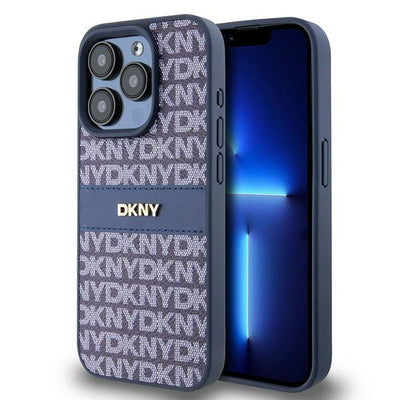 Husa Dkny Leather Mono Stripe & Metal Logo pentru iPhone 15 Pro - Albastru
