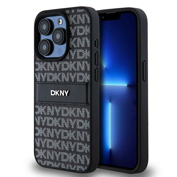Husa Dkny Leather Mono Stripe & Metal Logo pentru iPhone 15 Pro - Negru