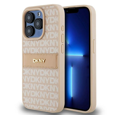 Husa Dkny Leather Mono Stripe & Metal Logo pentru iPhone 15 Pro - Roz
