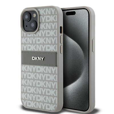Husa Dkny Leather Mono Stripe & Metal Logo pentru iPhone 15 Plus / 14 Plus - Bej