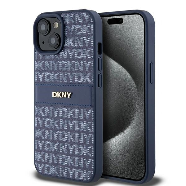 Husa Dkny Leather Mono Stripe & Metal Logo pentru iPhone 15 / 14 / 13 - Albastru