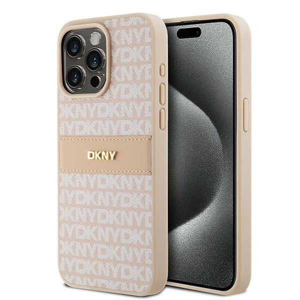 Husa Dkny Leather Mono Stripe & Metal Logo pentru iPhone 15 Pro Max - Roz