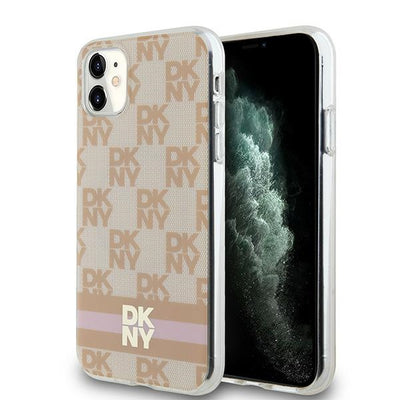 Husa Dkny IML Checkered Mono Pattern & Printed Stripes Magsafe pentru iPhone 11 / Xr - Roz