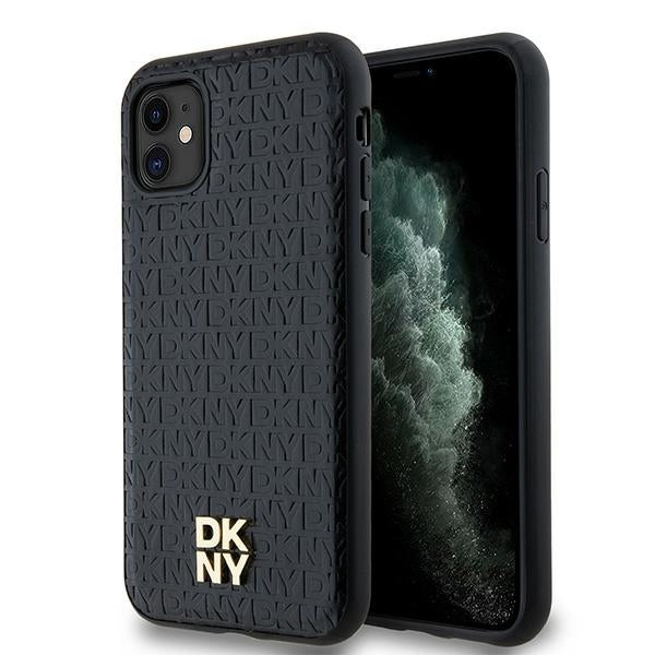 Husa Dkny Leather Monogram Pattern Metal Logo Magsafe pentru iPhone 11 / Xr - Negru