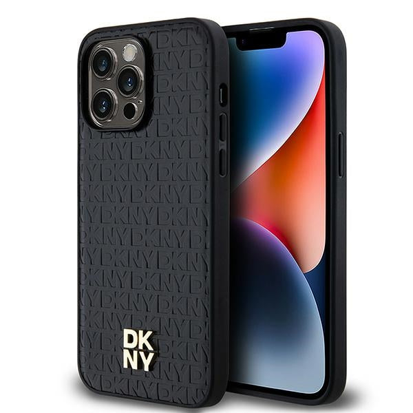 Husa Dkny Leather Pattern Metal Logo Magsafe pentru iPhone 13 Pro / 13 - Negru