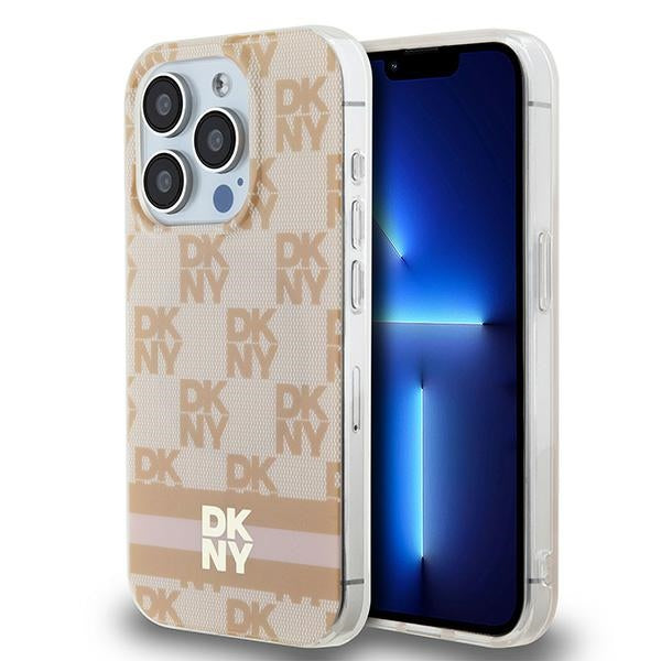 Husa Dkny IML Checkered Mono Pattern & Printed Stripes Magsafe pentru iPhone 13 Pro Max - Roz