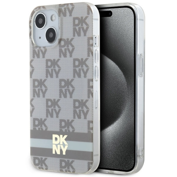 Husa Dkny IML Checkered Mono Pattern & Printed Stripes Magsafe pentru iPhone 15 / 14 / 13 - Bej