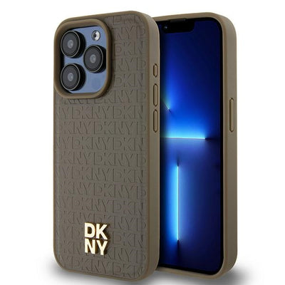 Husa Dkny Leather Pattern Metal Logo Magsafe pentru iPhone 14 Pro Max - Maro