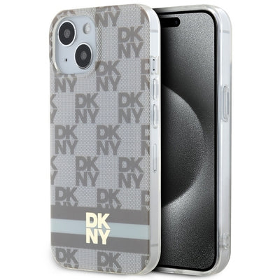 Husa Dkny IML Checkered Mono Pattern & Printed Stripes Magsafe pentru iPhone 15 Plus / 14 Plus - Bej