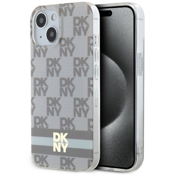 Husa Dkny IML Checkered Mono Pattern & Printed Stripes Magsafe pentru iPhone 15 / 14 / 13 - Bej