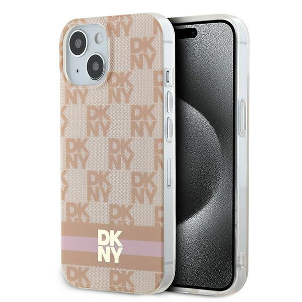 Husa Dkny IML Checkered Mono Pattern & Printed Stripes Magsafe pentru iPhone 15 / 14 / 13 - Roz