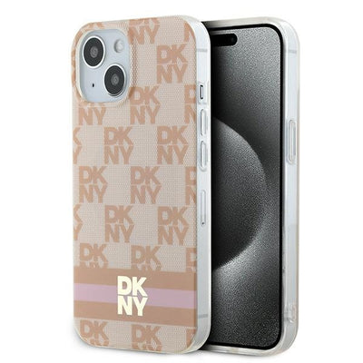 Husa Dkny IML Checkered Mono Pattern & Printed Stripes Magsafe pentru iPhone 15 / 14 / 13 - Roz