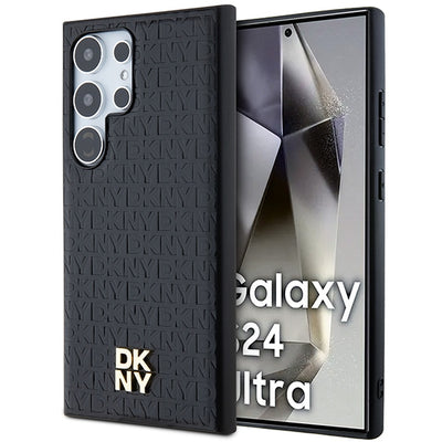 Husa Dkny Leather Pattern Metal Logo Magsafe pentru Samsung Galaxy S24 Ultra - Negru