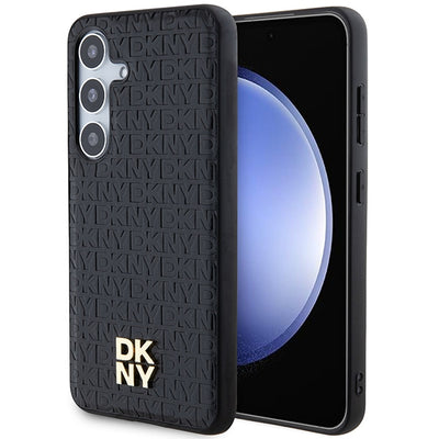 Husa Dkny Leather Pattern Metal Logo Magsafe pentru Samsung Galaxy S24+ - Negru
