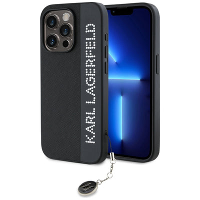 Husa Karl Lagerfeld Saffiano Rhinestones & Charm pentru iPhone 15 Pro - Negru