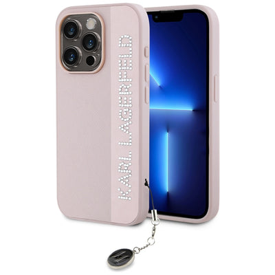 Husa Karl Lagerfeld Saffiano Rhinestones & Charm pentru iPhone 15 Pro - Roz