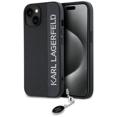 Husa Karl Lagerfeld Saffiano Rhinestones & Charm pentru iPhone 15 / 14 / 13 - Negru