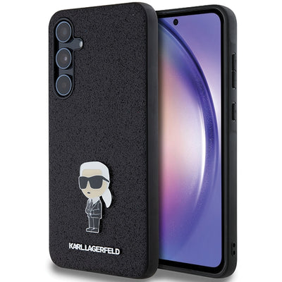 Husa Karl Lagerfeld Fixed Glitter Ikonik Logo Metal Pin pentru Samsung Galaxy A55 - Negru