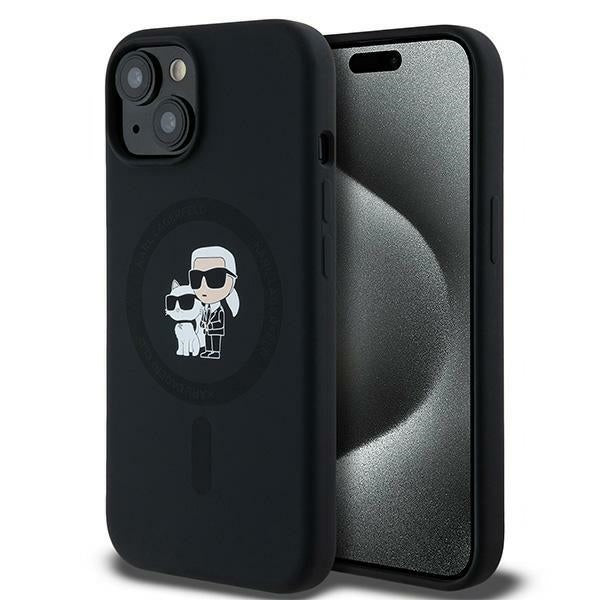 Husa Karl Lagerfeld Silicone Karl&Choupette Magsafe pentru iPhone 15 Plus / 14 Plus - Negru