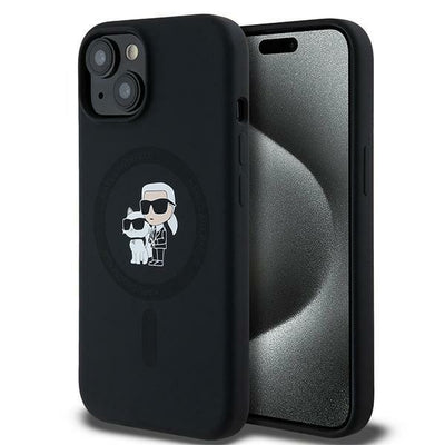 Husa Karl Lagerfeld Silicone Karl&Choupette Magsafe pentru iPhone 15 Plus / 14 Plus - Negru