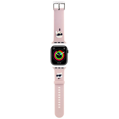Curea Karl Lagerfeld 3D Rubber Karl&Choupette Heads pentru Apple Watch 42/44/45/49mm - Roz