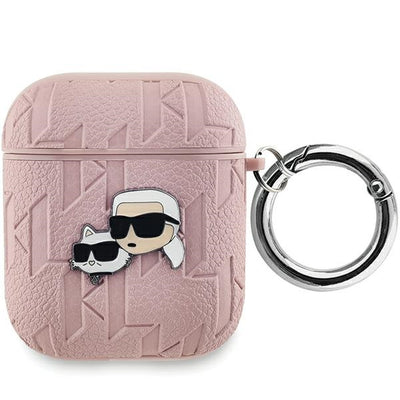 Husa Karl Lagerfeld Monogram Karl & Choupette Head pentru AirPods 1 / 2 - Roz