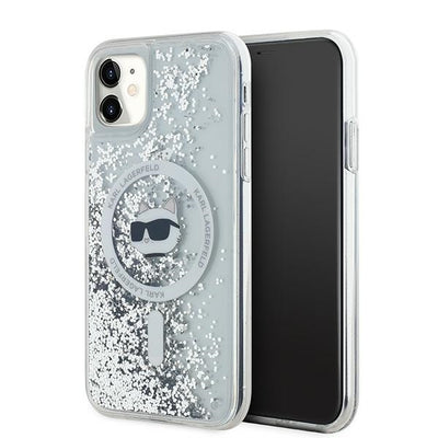 Husa Karl Lagerfeld Liquid Glitter Choupette Head Magsafe pentru iPhone 11 / Xr - Transparent