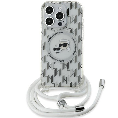 Husa Karl Lagerfeld IML Crossbody Monogram Karl & Choupette Head Magsafe pentru iPhone 15 Pro - Transparent