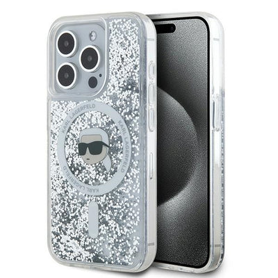 Husa Karl Lagerfeld Liquid Glitter Karl Head Magsafe pentru iPhone 15 Pro Max - Transparent