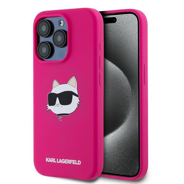 Husa Karl Lagerfeld Silicone Choupette Head Magsafe pentru iPhone 15 Pro Max - Roz