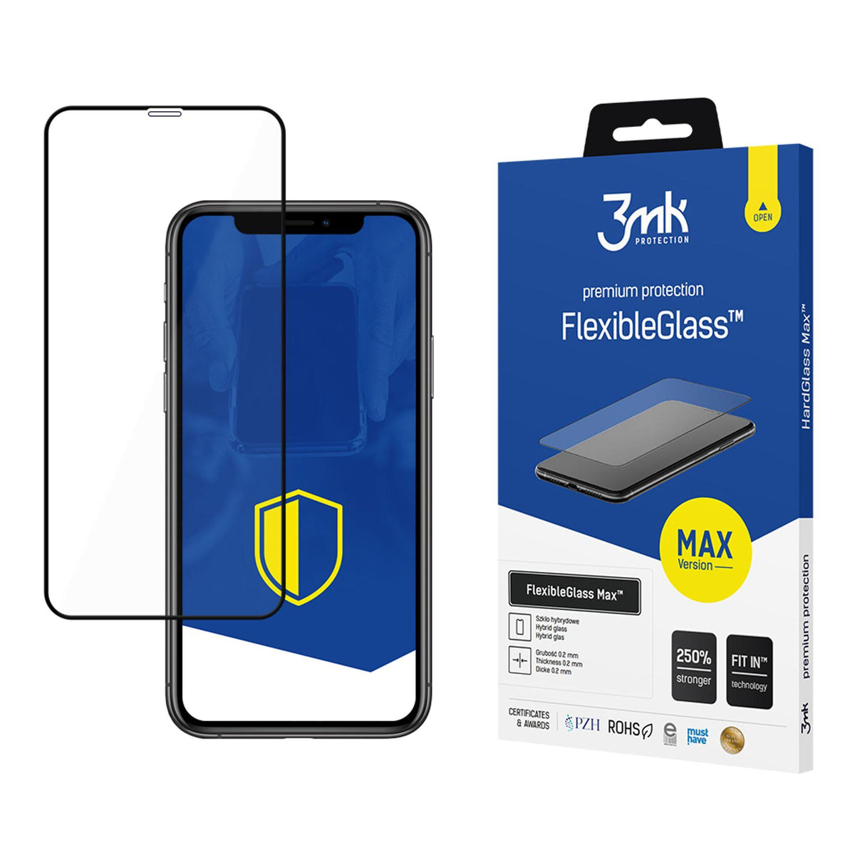 Folie 3mk Flexibleglass Max Negru Hybrid Glass pentru iPhone Xs Max / 11 Pro Max