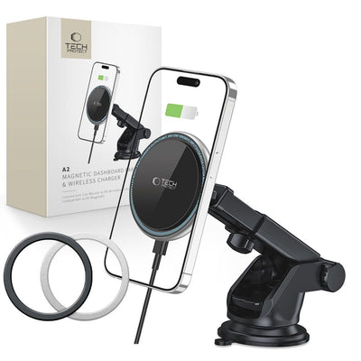 Incarcator Tech-protect A2 Car Phone Suport cu Magsafe 15W Inductive pentru Cockpit - Negru