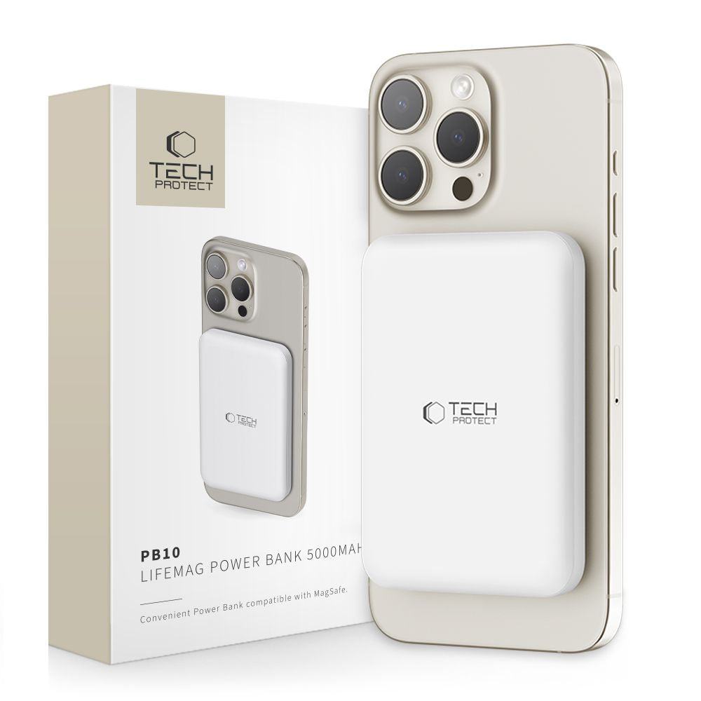 Cablu Tech-protect Lifemag Pb10 Acumulator extern cu Magsafe 5000mAh 15W Usb-c Port - Alb + Usb-c