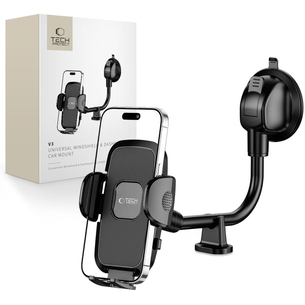 Suport Tech-protect V3 Long Arm Car Phone pentru Windshield/Cockpit - Negru