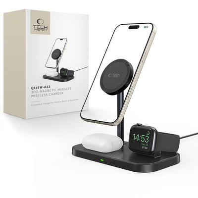 Incarcator Tech-protect Qi15w-a22 Magsafe Inductive cu 3in1 Magsafe Stand pentru Smartphone / Apple Watch / AirPods - Ne