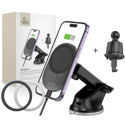 Incarcator wireless Tech-protect Mm15w-v1 Car Phone Suport cu Magsafe 15W pentru Cockpit/Air Vent - Negru