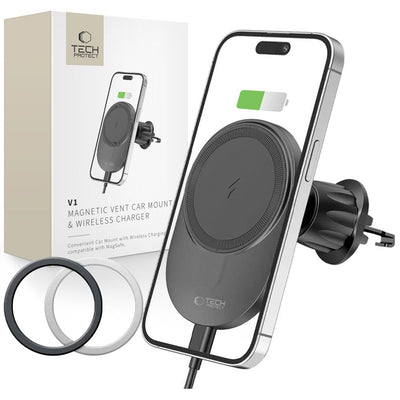 Incarcator Tech-protect Mm15w-v1 Car Phone Suport cu Magsafe 15W Inductive pentru Air Vent - Negru
