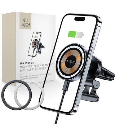Incarcator Tech-protect Mm15w-v5 Car Phone Suport cu Magsafe 15W Inductive pentru Air Vent - Negru