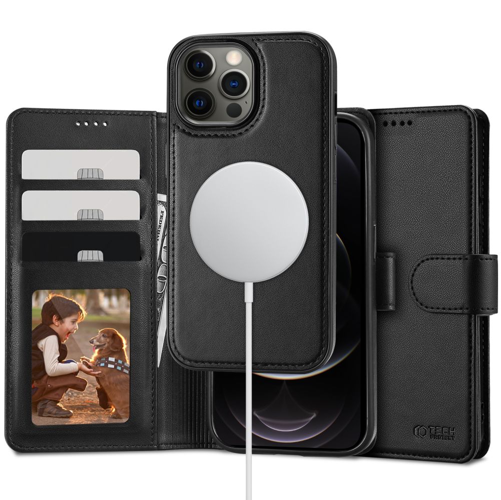 Husa Tech-protect Wallet Magsafe pentru iPhone 12 / 12 Pro - Negru