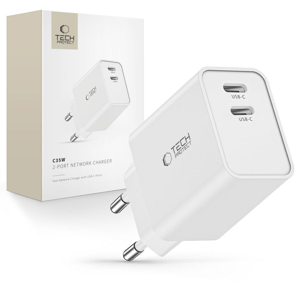 Incarcator Tech-protect C35w 2x Usb-c PD 35W - Alb