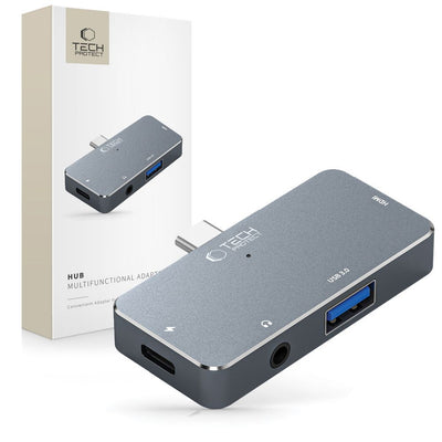 Cablu HUB Tech-protect V6 4in1 Usb-c - Usb-a 3.0 / Usb-c Pd100w / Hdmi / Mini Jack 3.5mm - Gri